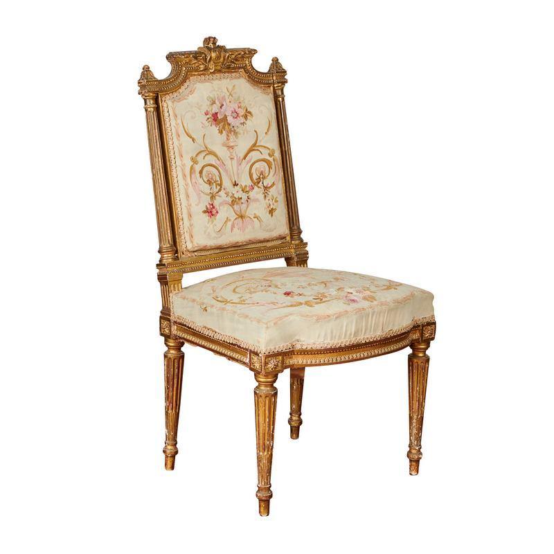 19th Century Aubusson Tapestry French Chairs with Giltwood, Pair For Sale