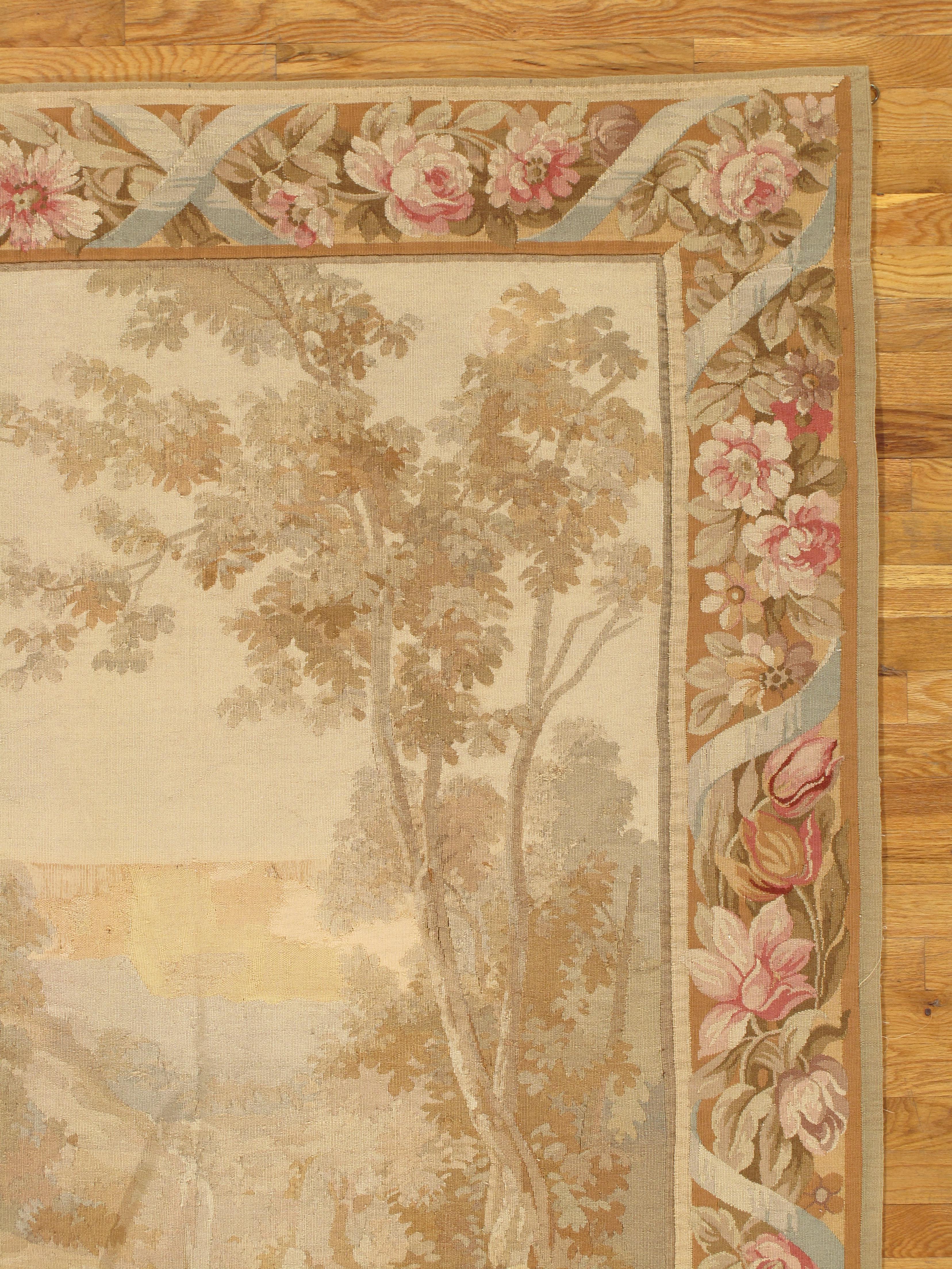 19th Century Aubusson Tapestry, Handmade, Ivory, Taupe, Cream For Sale 3
