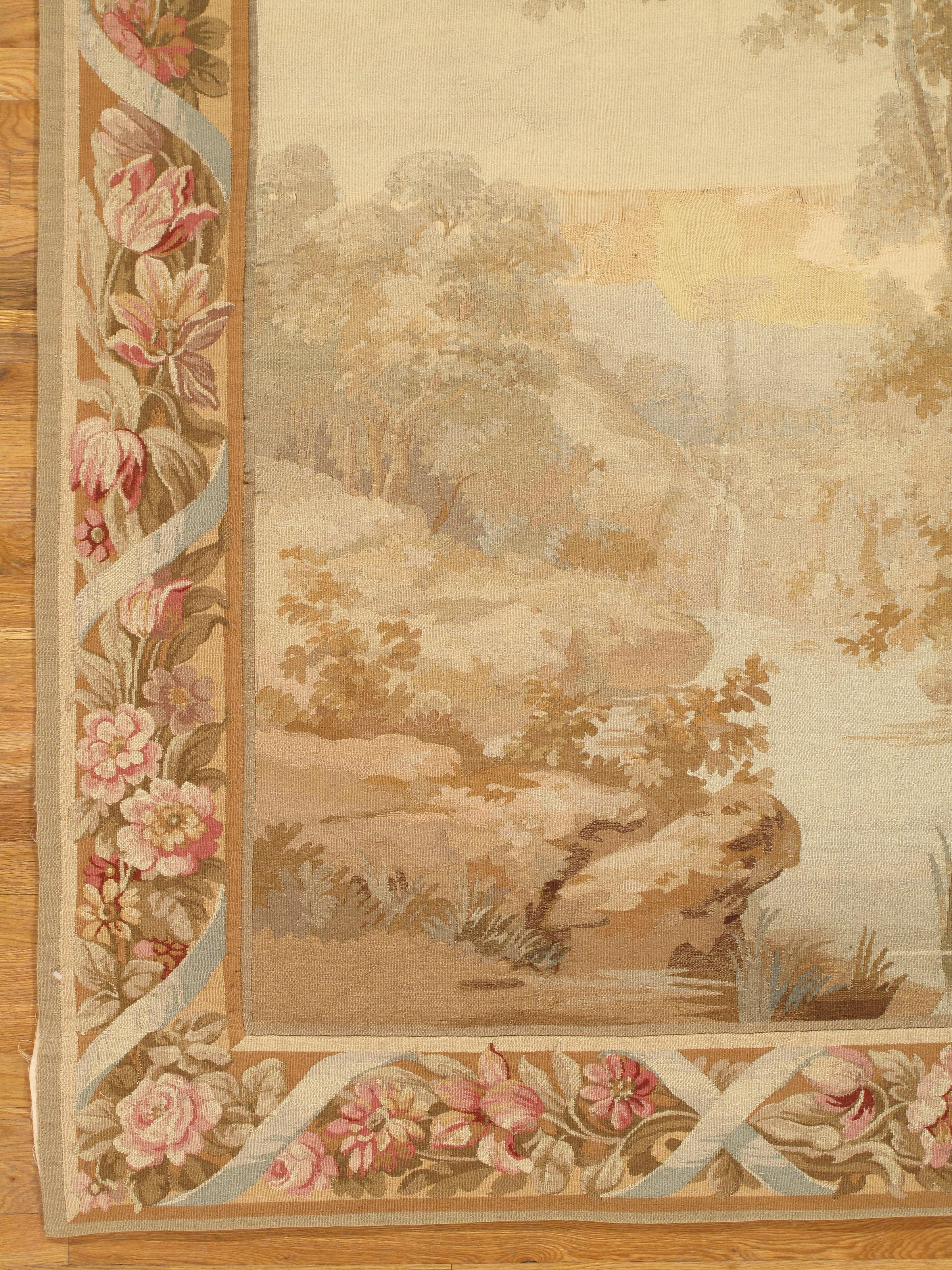 19th Century Aubusson Tapestry, Handmade, Ivory, Taupe, Cream For Sale 4