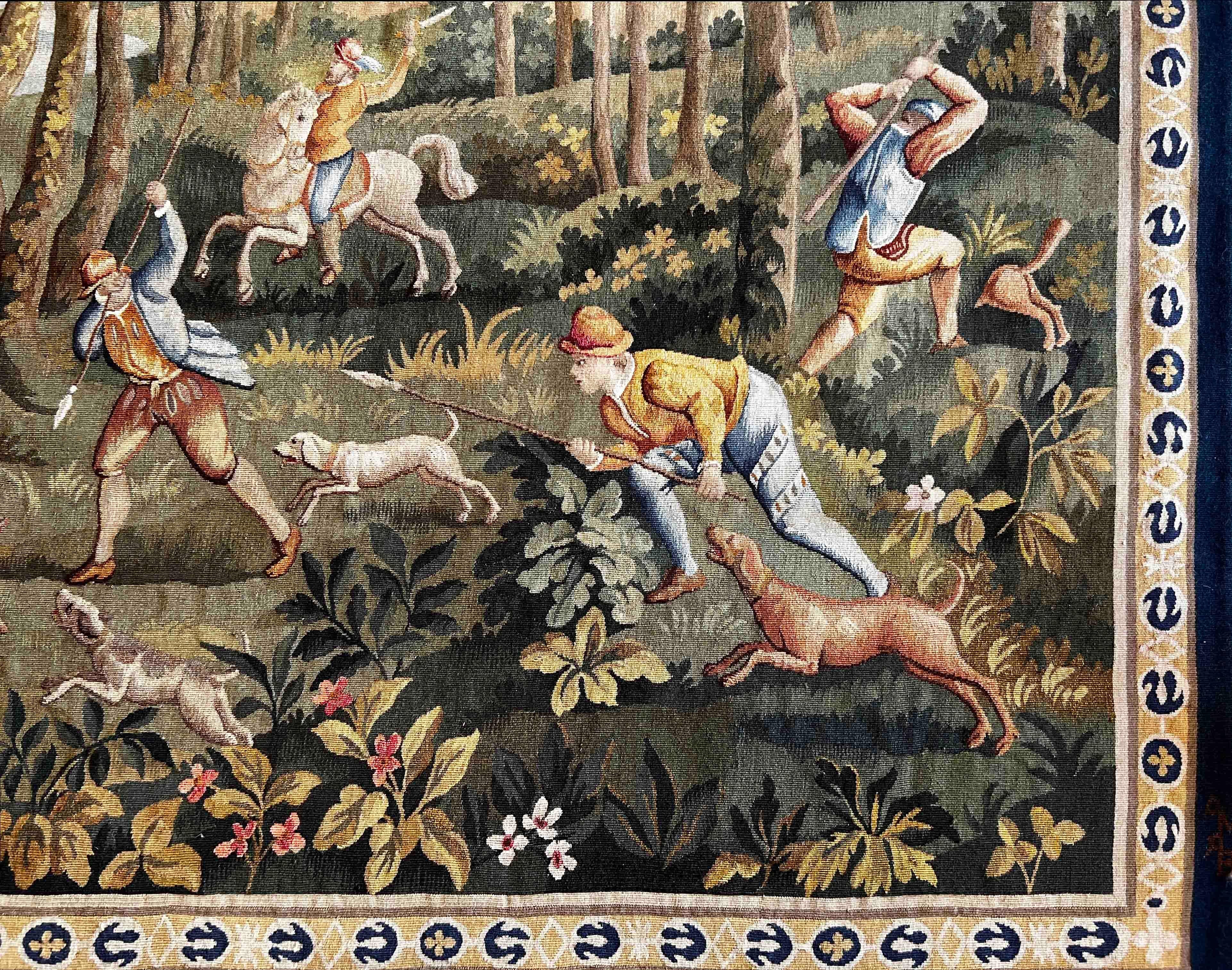 French 19th Century Aubusson Tapestry Hunting Scene, N° 1205 For Sale