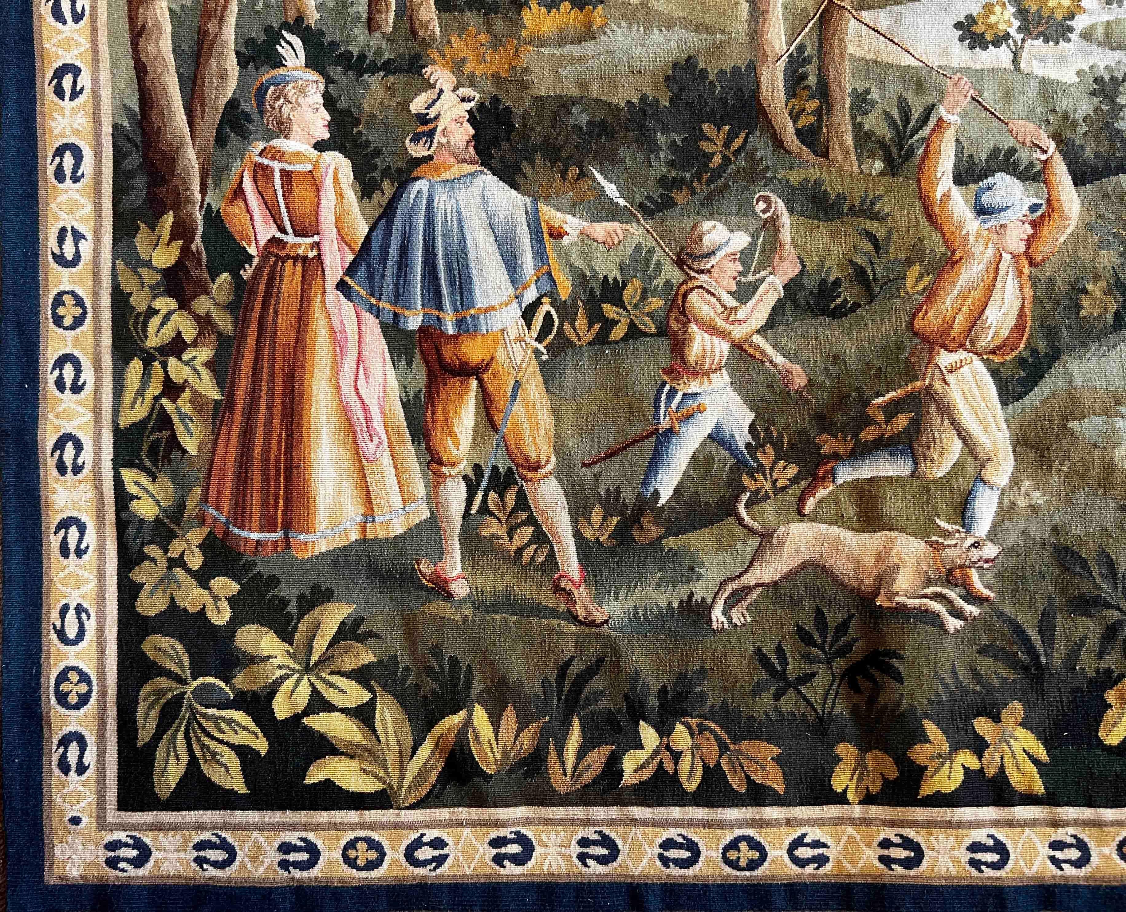 Wool 19th Century Aubusson Tapestry Hunting Scene, N° 1205 For Sale