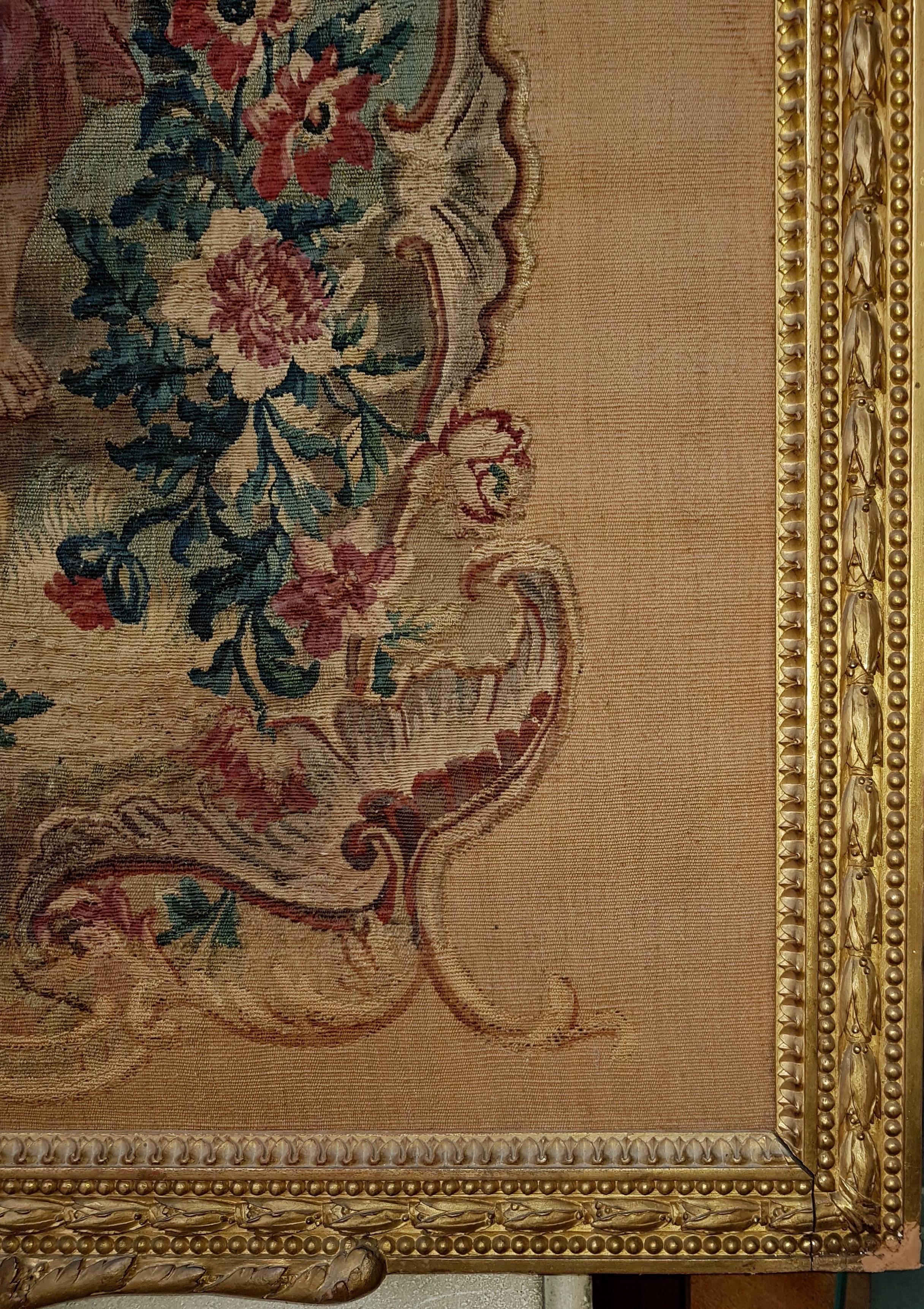 19th Century Aubusson Tapestry Panel in Original Giltwood Frame In Fair Condition In Saint-Ouen, FR