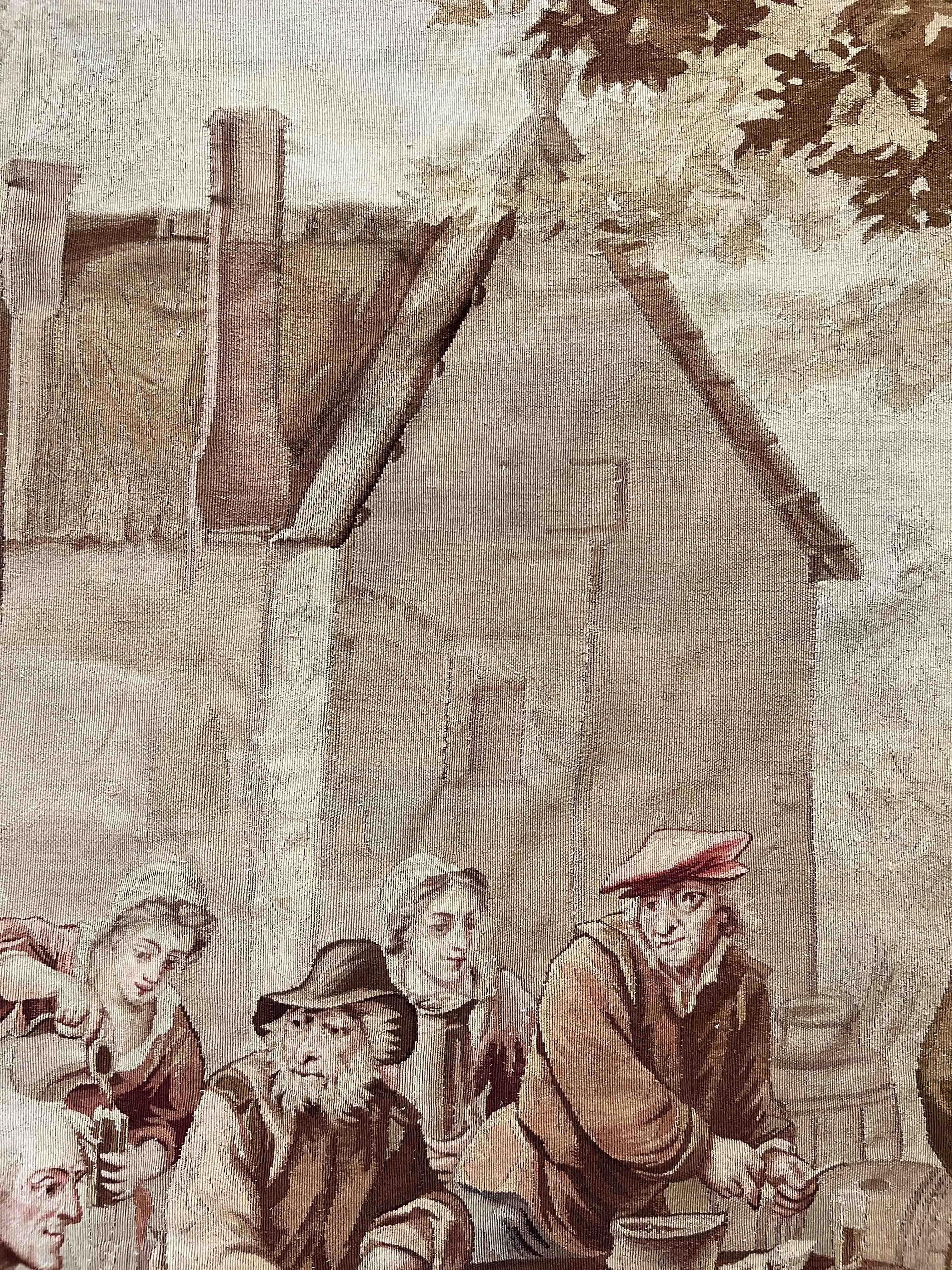 Laine Tapisserie d'Aubusson du 19ème siècle, Scène de Pétanque, N° 1141 en vente