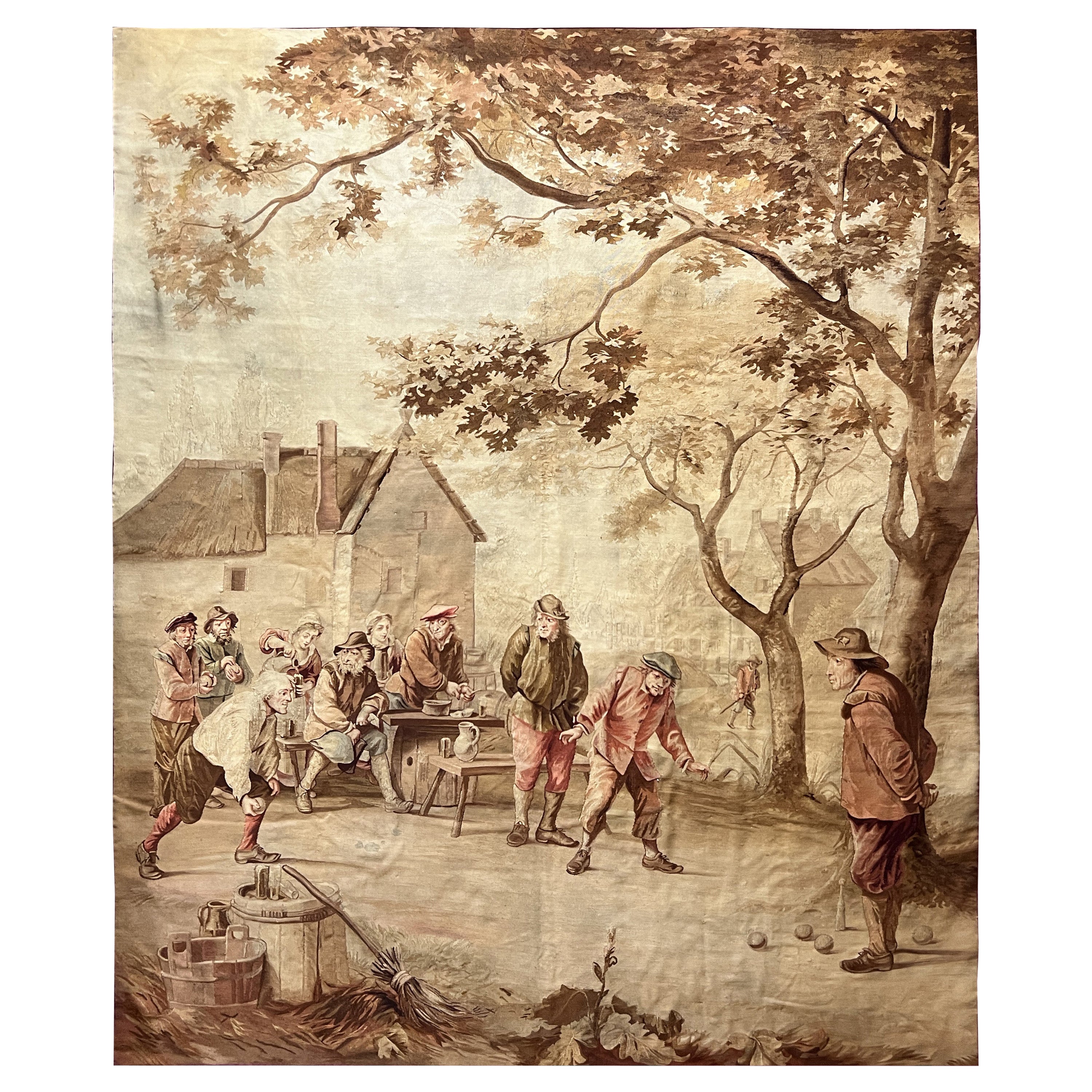 Tapisserie d'Aubusson du 19ème siècle, Scène de Pétanque, N° 1141