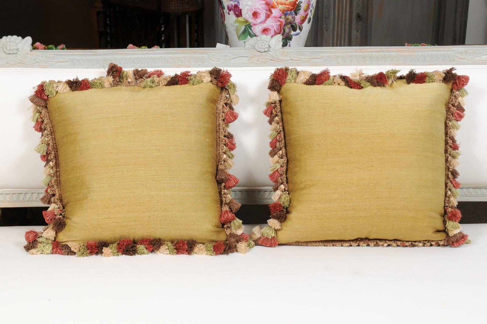 19th Century Aubusson Tapestry Pillows with Bouquets of Roses and Tassels 3