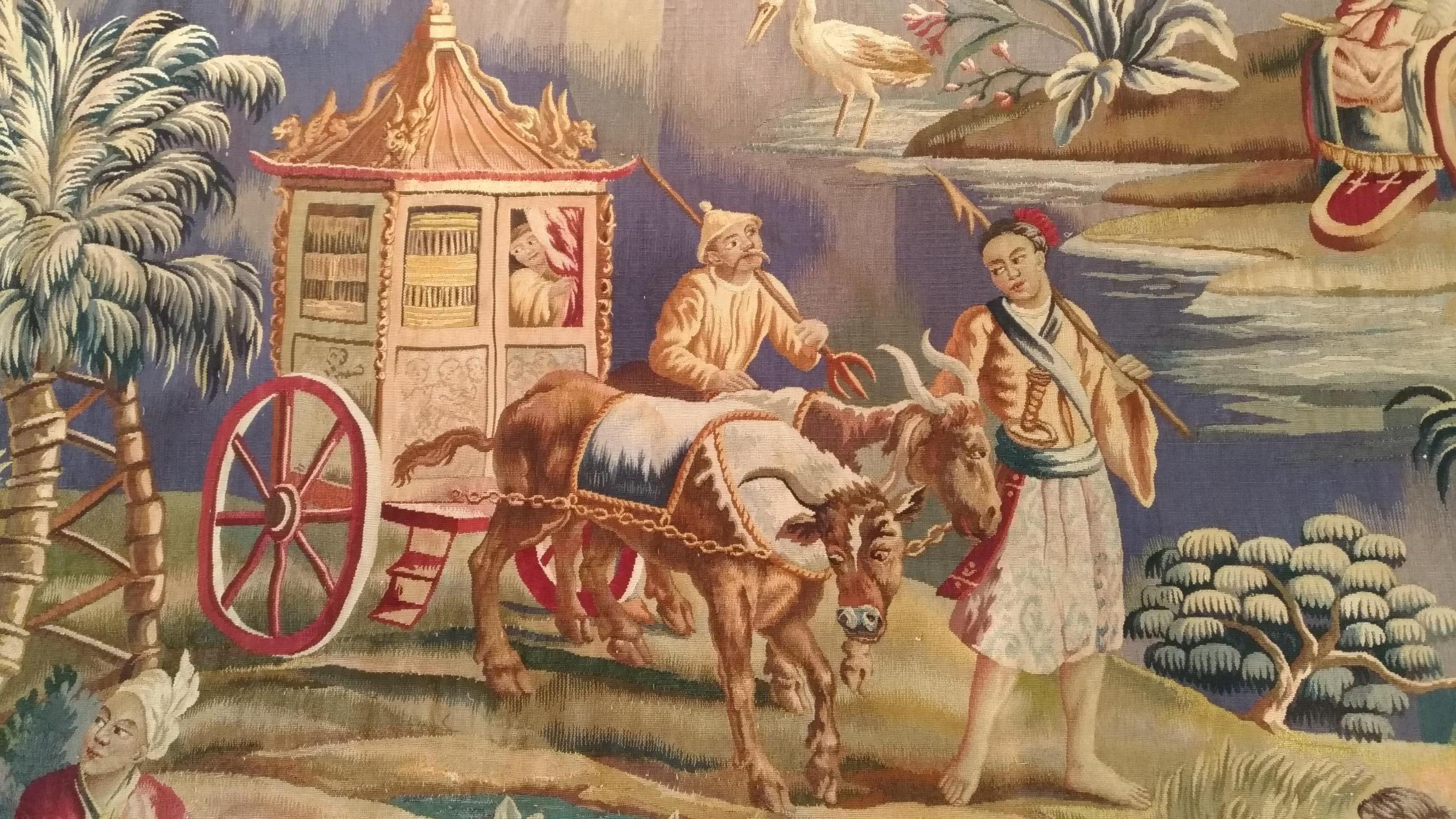 Muy bonito Tapiz del siglo XIX estilo Aubusson chinoiserie con colores muy bonitos y frecos ref. 1100.