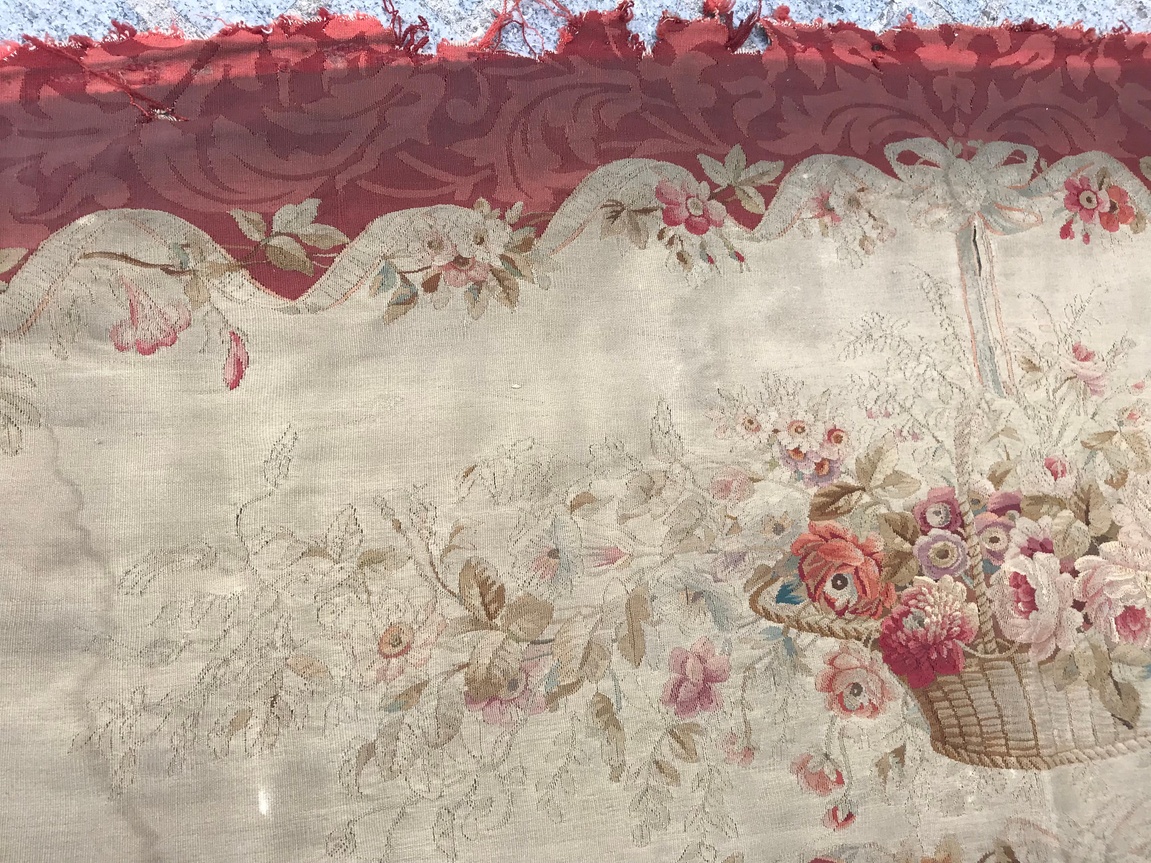 Hand-Woven Bobyrug’s nice 19th Century Aubusson Tapestry Sofa Cover For Sale