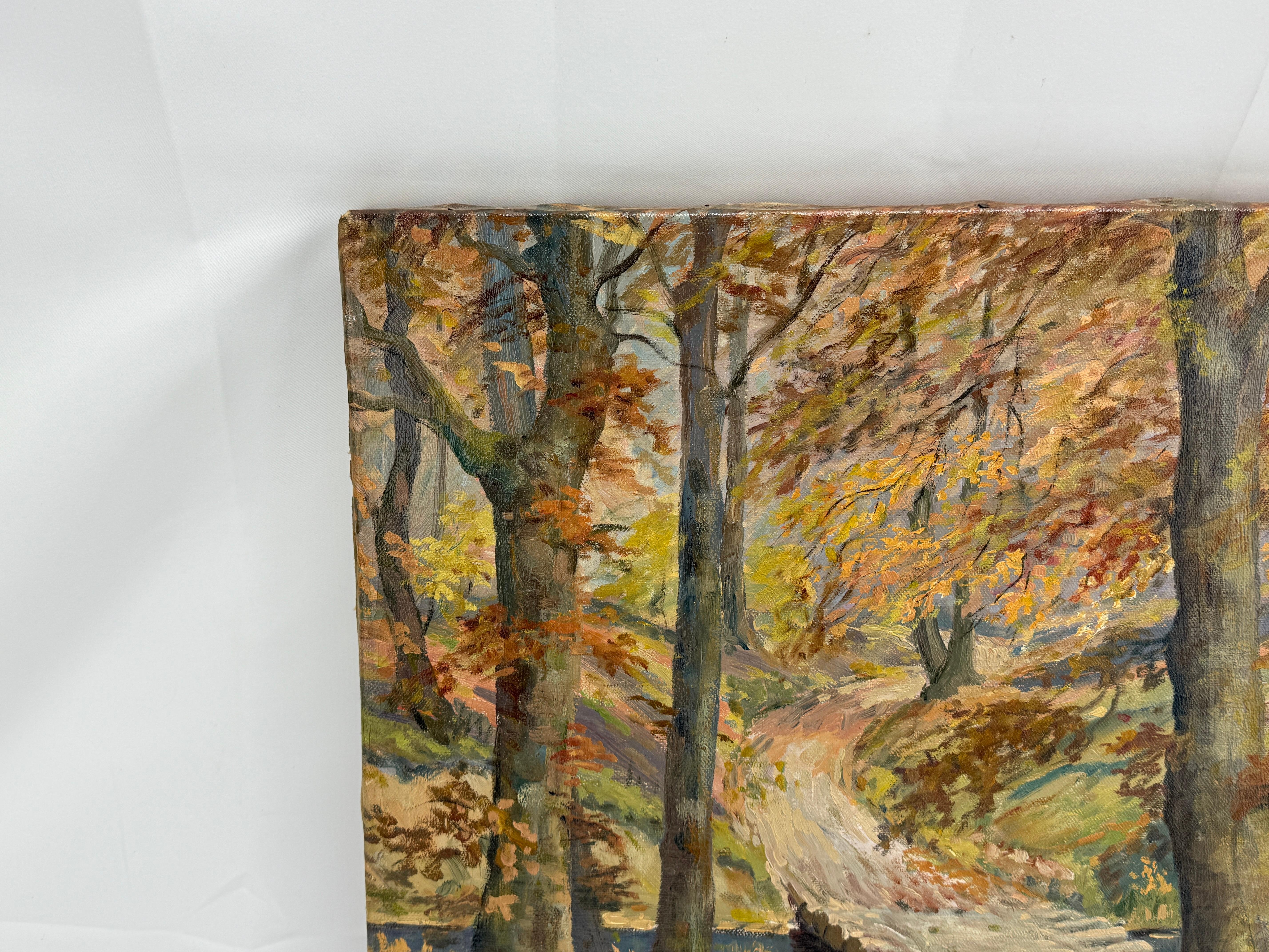 19. Jahrhundert, „August Herbstlandschaft“, Öl auf Leinwand, signiert (Schule von Barbizon) im Angebot