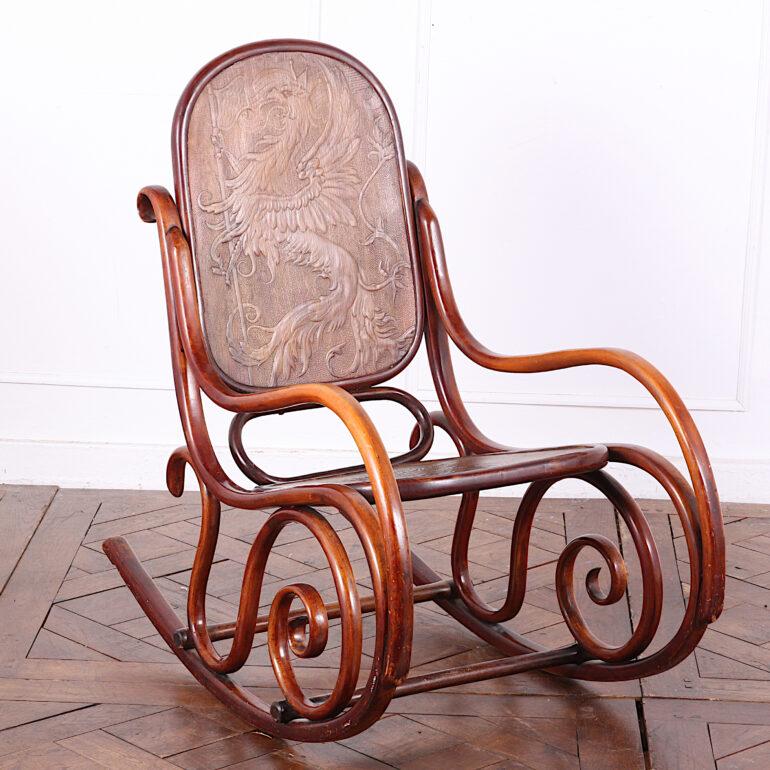 19th Century Austrian Bendwood Rocking Chair with Pressed Seat and Back Thonet 1