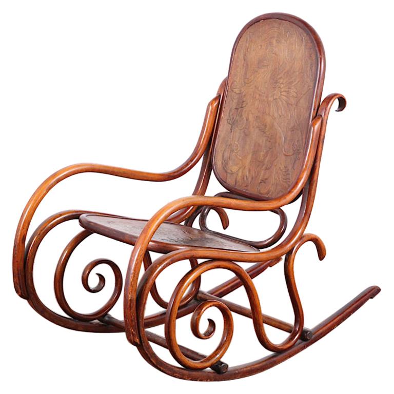 19th Century Austrian Bendwood Rocking Chair with Pressed Seat and Back Thonet