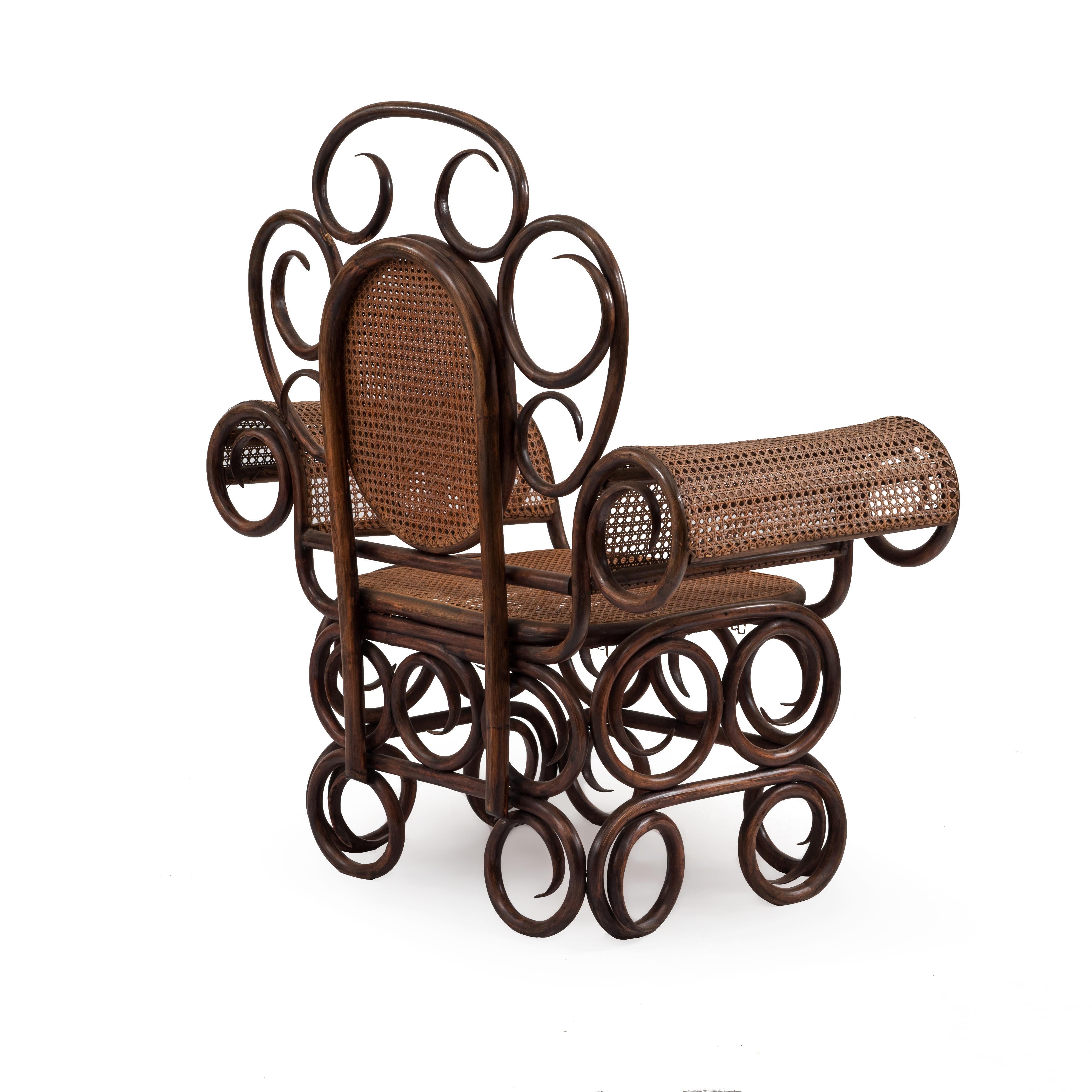 19th Century Austrian Bentwood Scroll Arm Chair For Sale 3