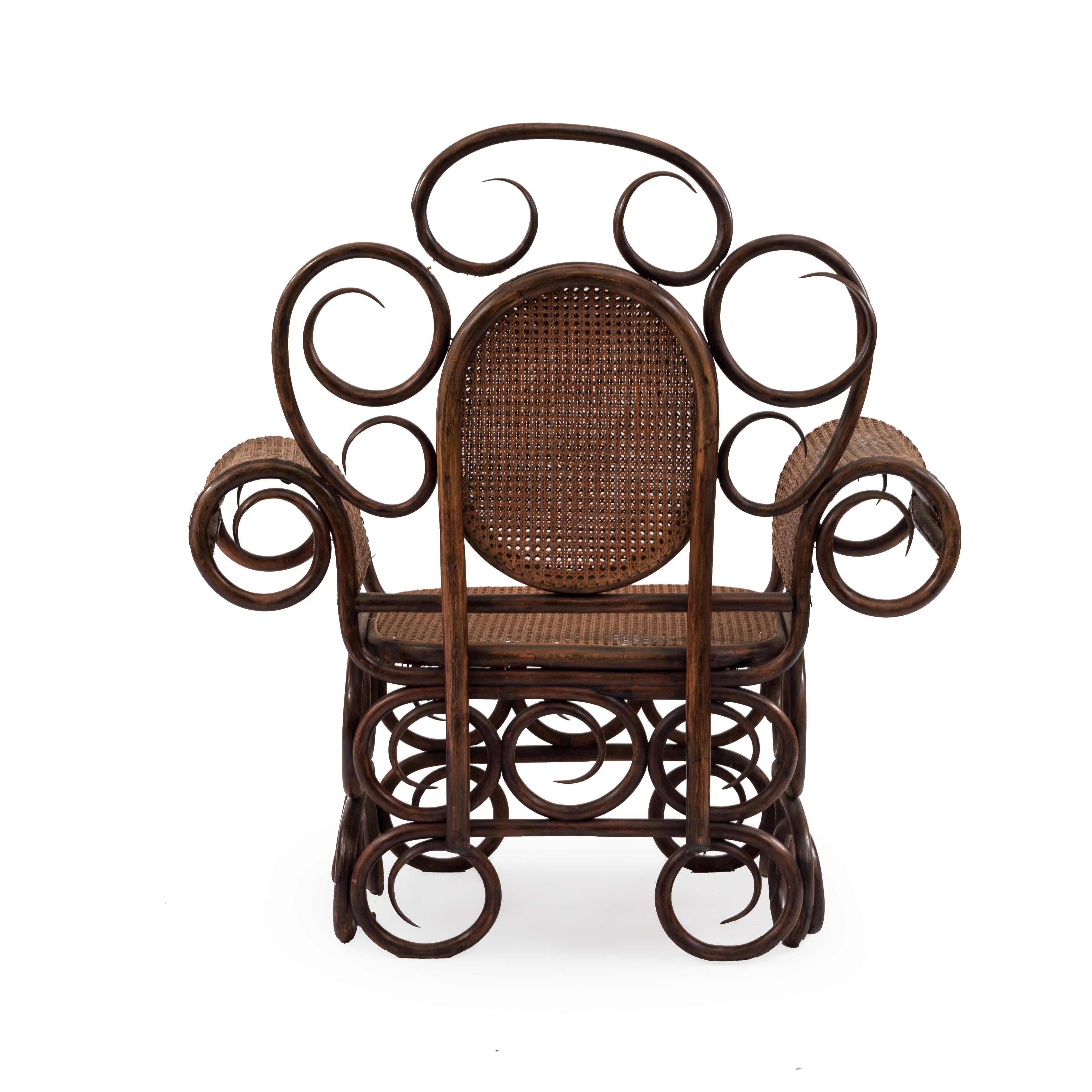19th Century Austrian Bentwood Scroll Arm Chair For Sale 4