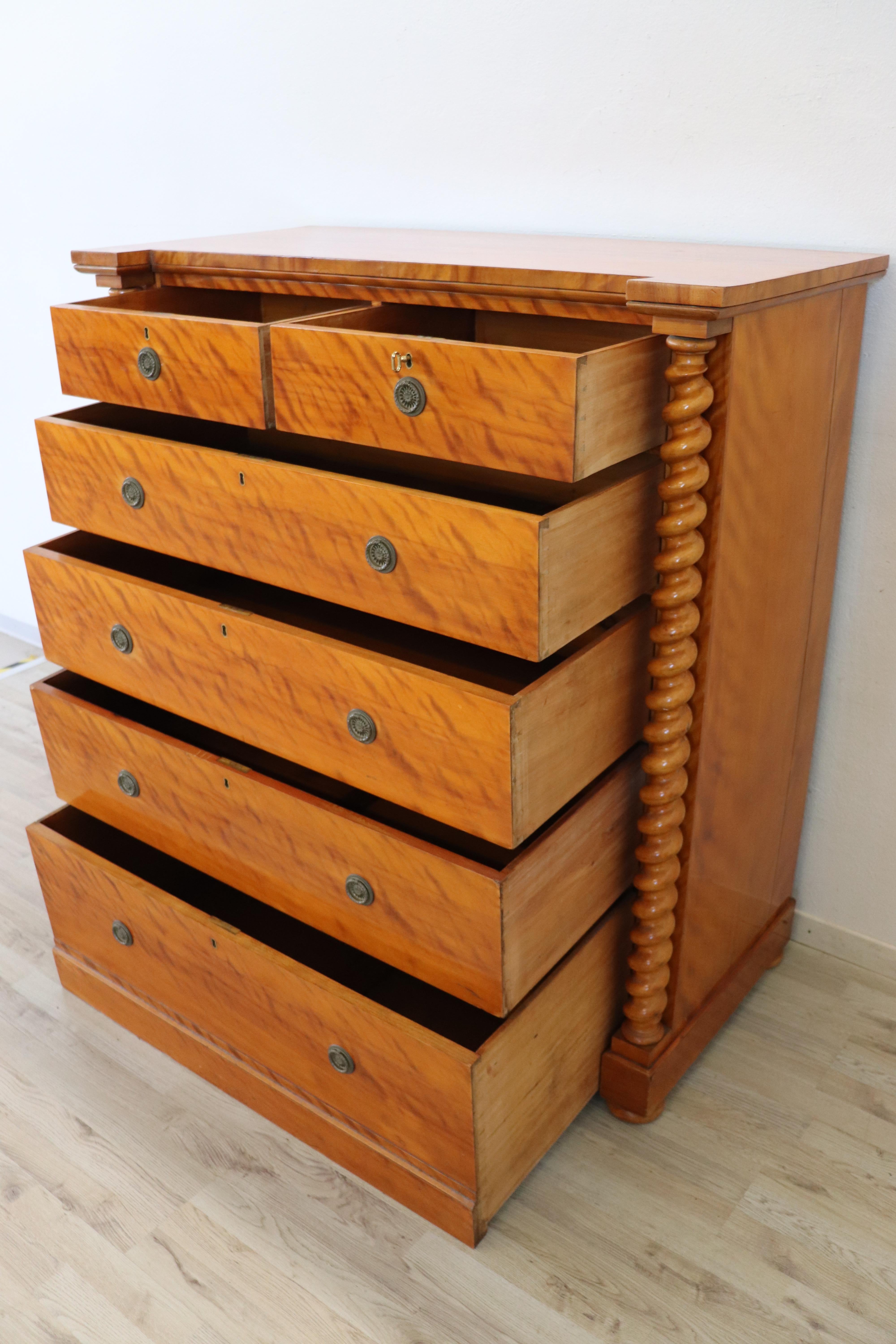 19th Century Austrian Biedermeier Commode or Tall Chest of Drawers in Birch Wood 7