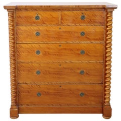 Antique 19th Century Austrian Biedermeier Commode or Tall Chest of Drawers in Birch Wood