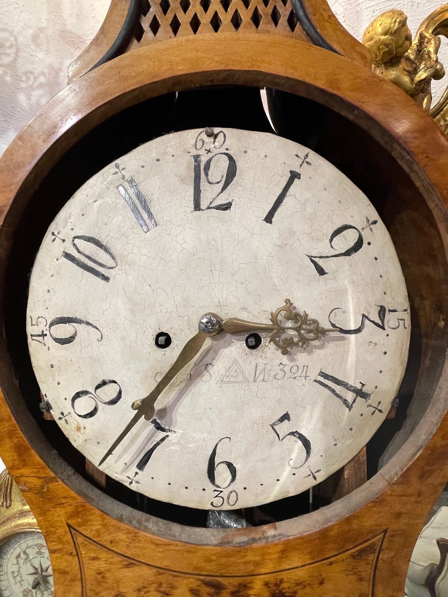 19th Century Austrian Biedermeier Crotch Maple Grandfather Clock In Good Condition For Sale In Dallas, TX