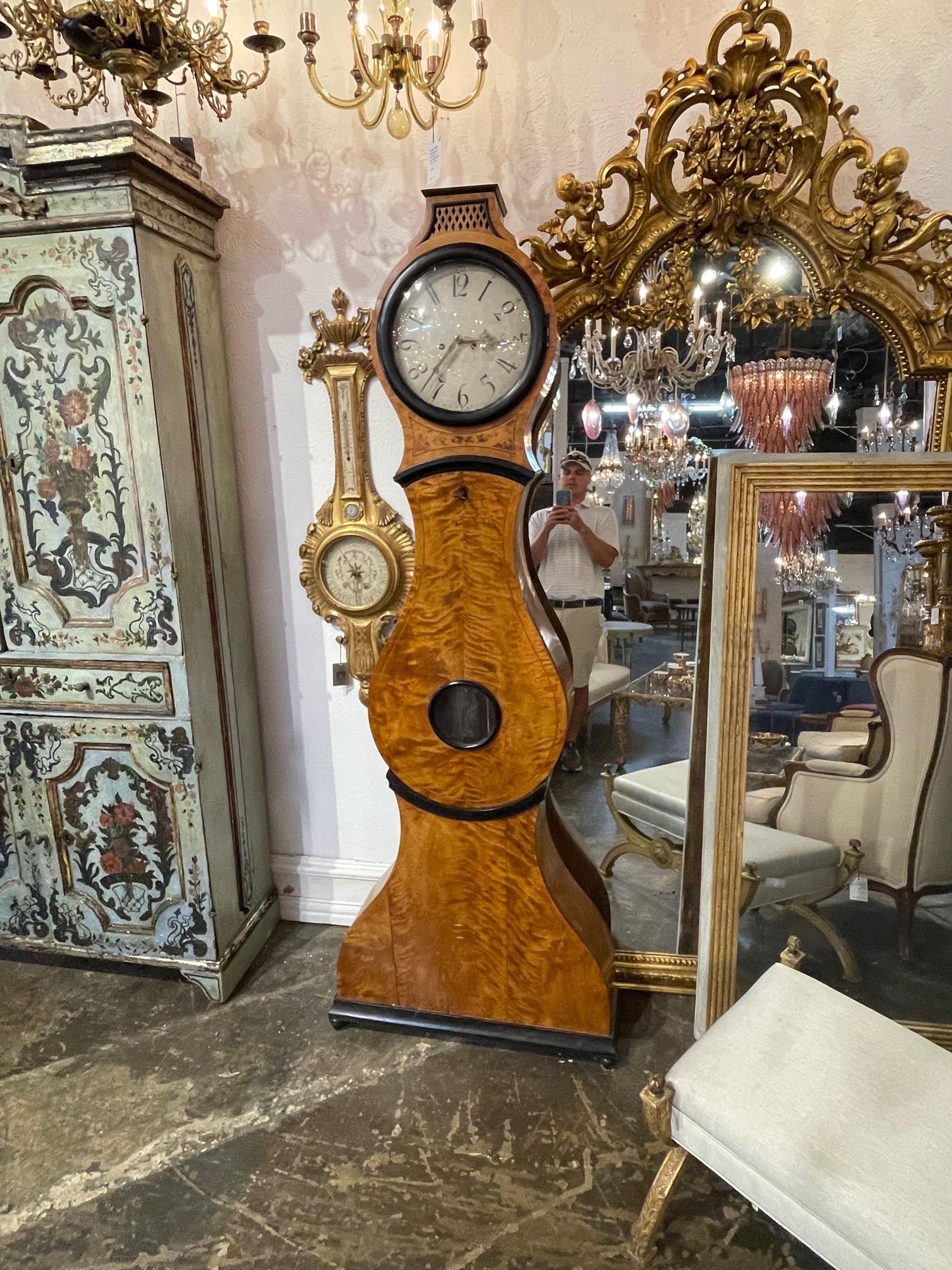 19th Century Austrian Biedermeier Crotch Maple Grandfather Clock For Sale 3