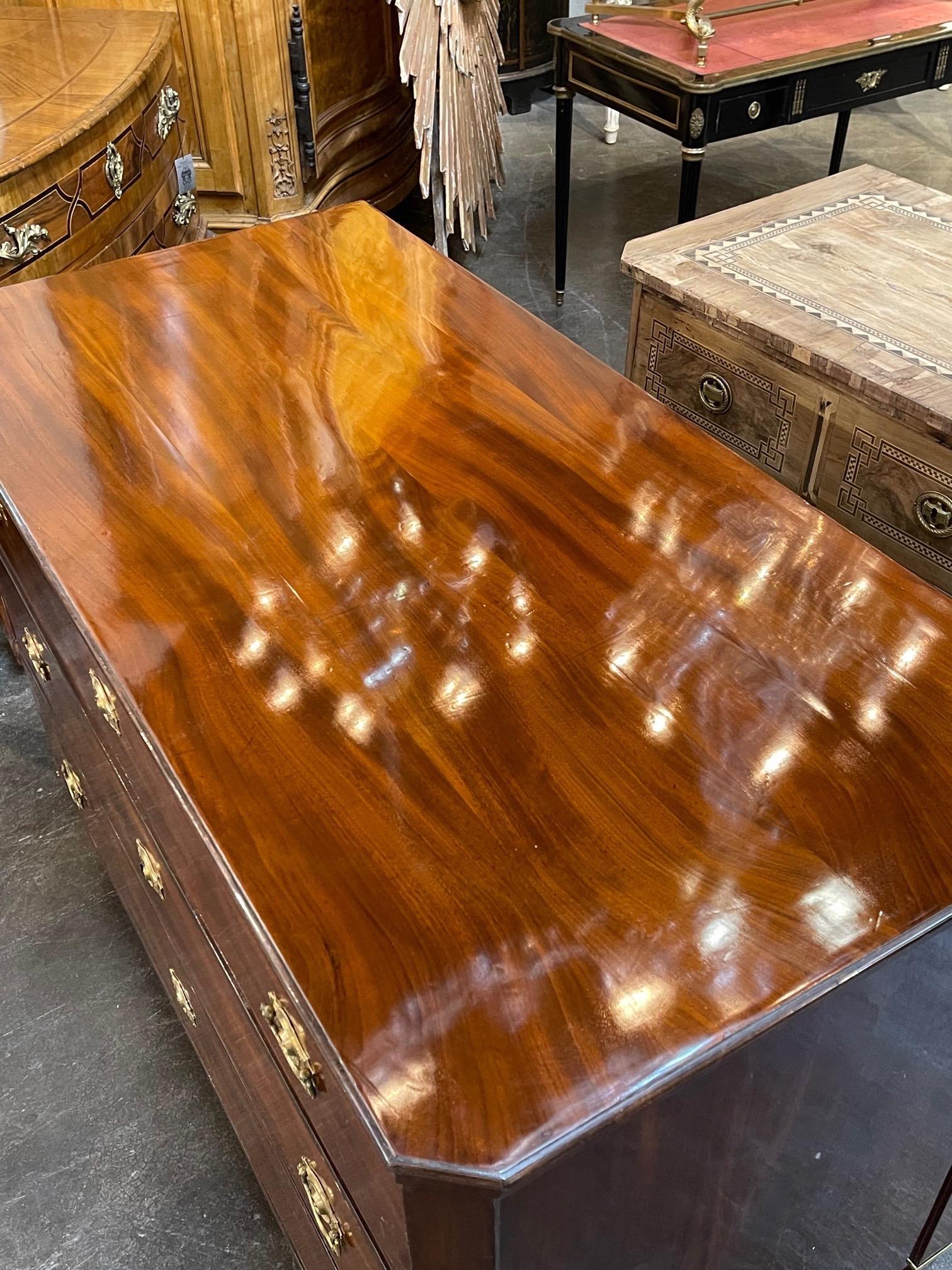 Exceptional early 19th century Austrian Biedermeier flame mahogany commode. The finish on this piece is outstanding and there are 3 drawers for storage. Stunning!! Better hurry, this one will go quick!