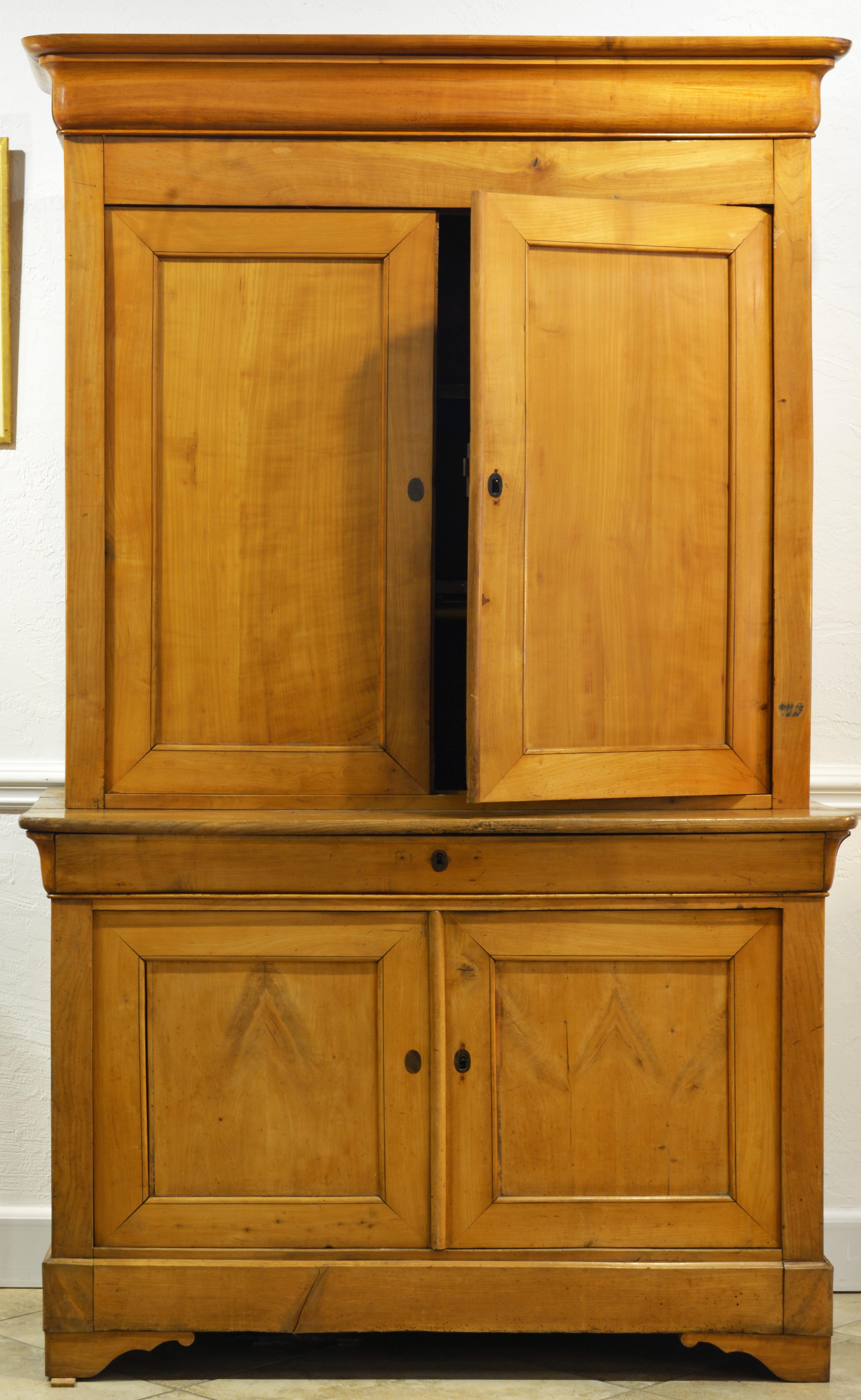 Fruitwood 19th Century Austrian Biedermeier Fruit Wood Step Back Two Part Cubboard