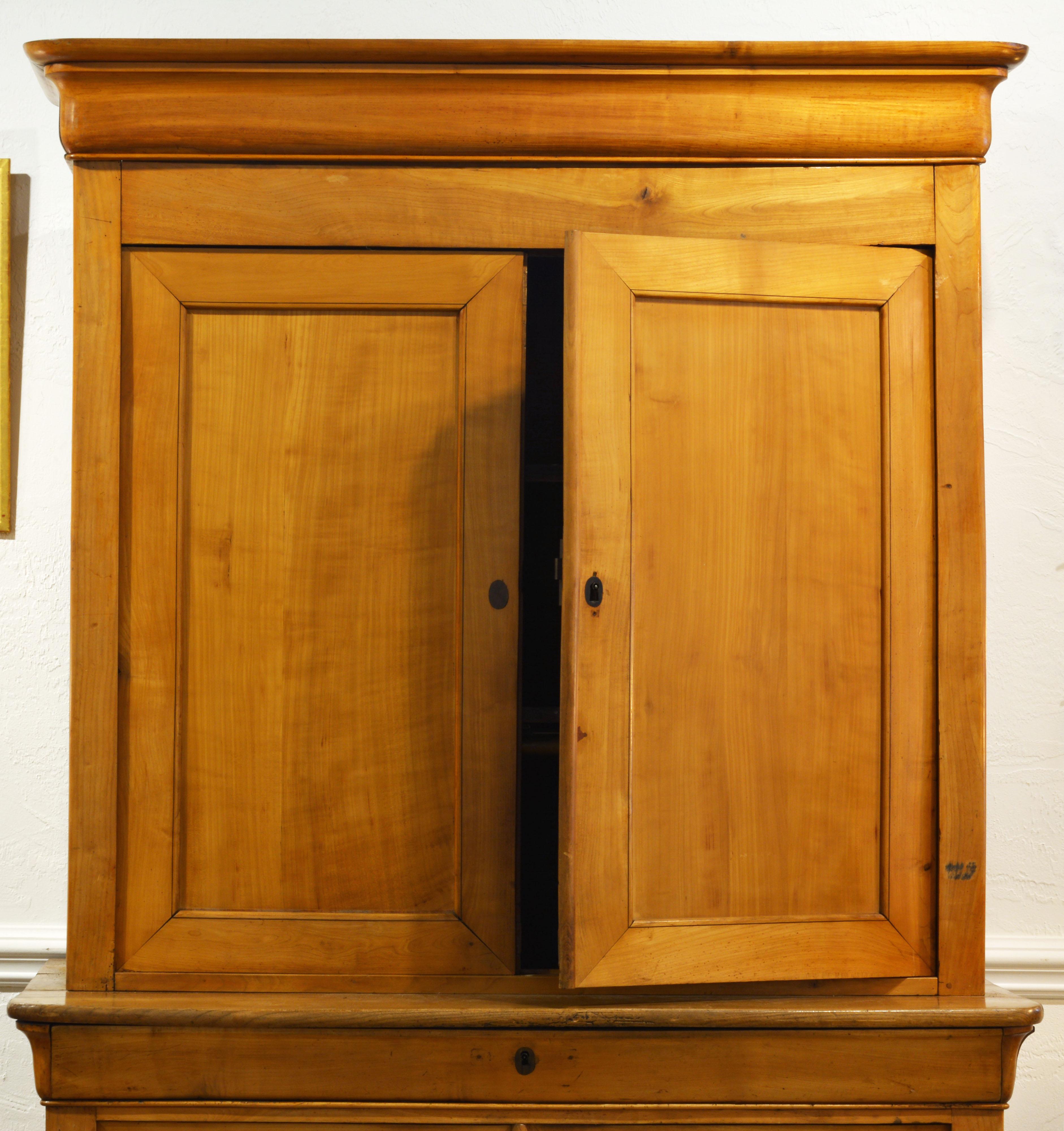 19th Century Austrian Biedermeier Fruit Wood Step Back Two Part Cubboard 2
