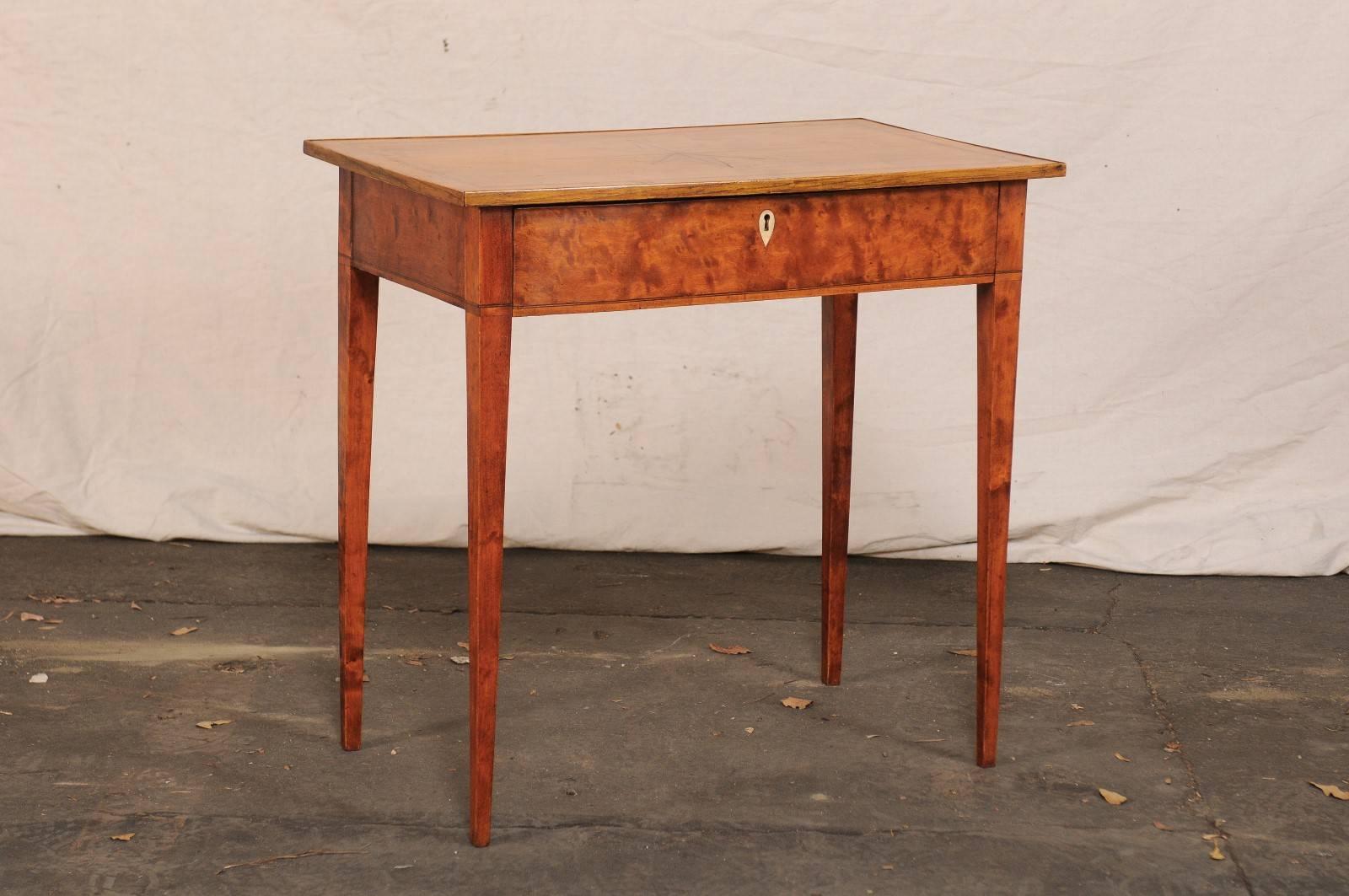 19th century Austrian Biedermeier inlaid work table with one drawer.