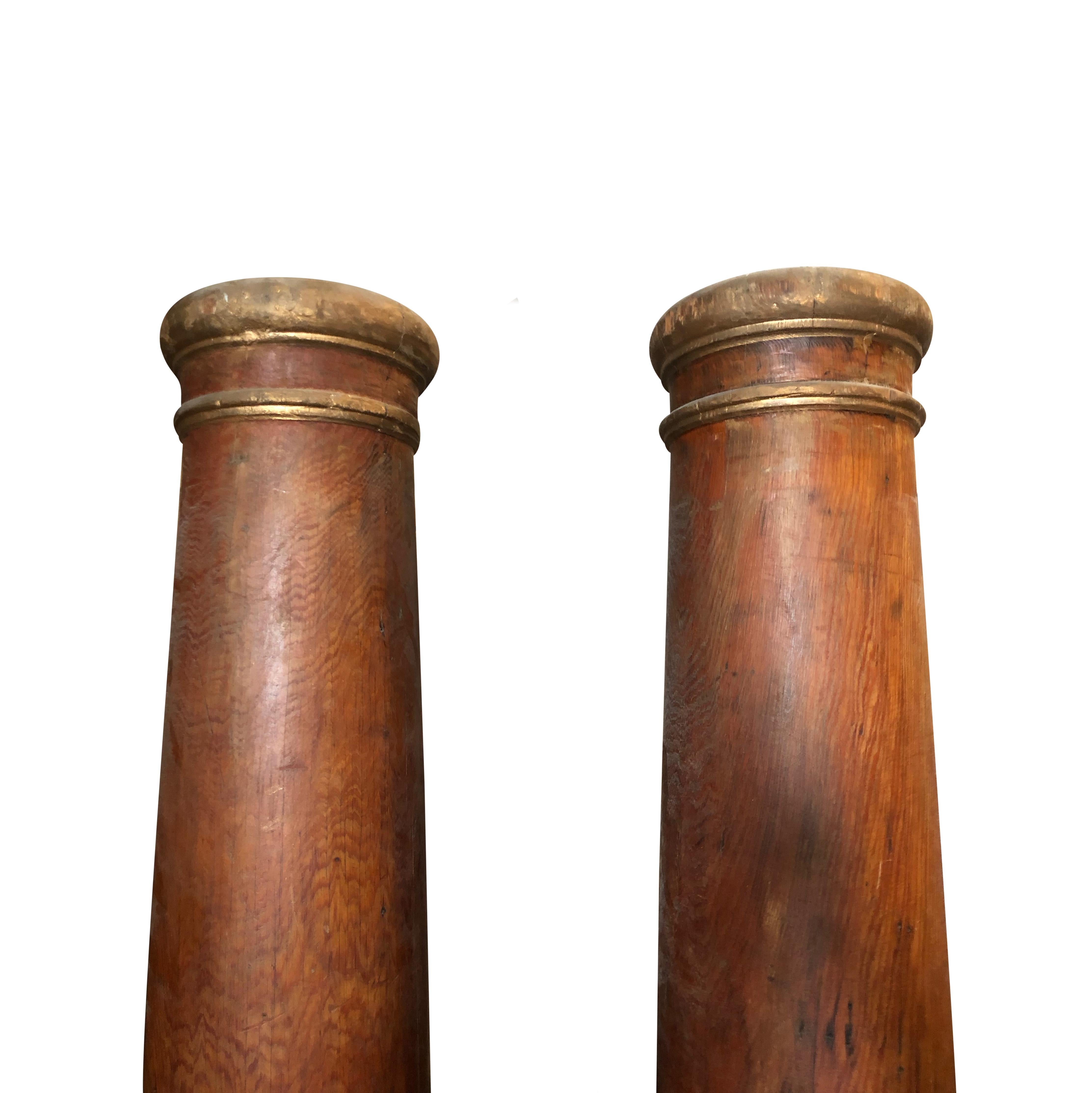 Hand-Carved 19th Century Austrian Biedermeier Pair of Antique Polished Cherrywood Columns For Sale