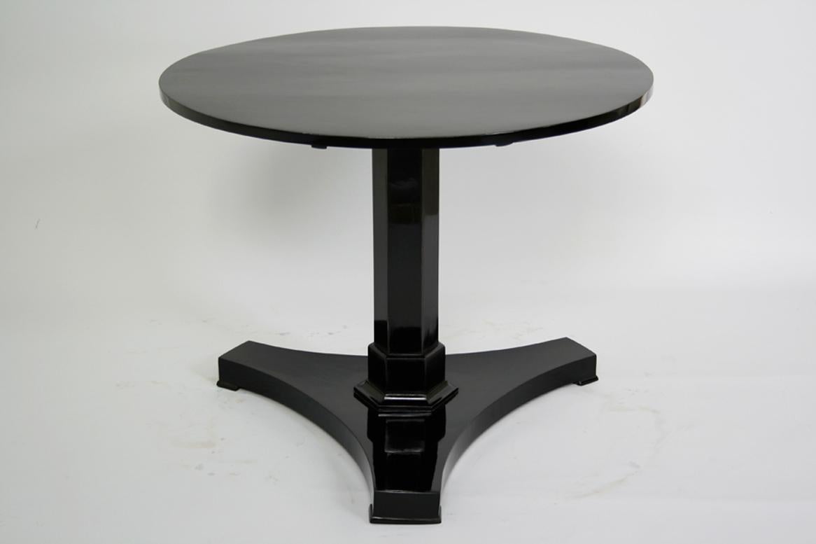 Hello,
This rare and elegant Biedermeier table was made in Vienna circa 1825.

Ebonized Biedermeier pieces were mostly made in Vienna, Austria and account for only 1-2 % of all Biedermeier furniture made. Therefore, they are very rare. 

Viennese