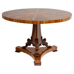 19th Century Austrian Biedermeier Walnut Salon Table, Antique Round Center Table