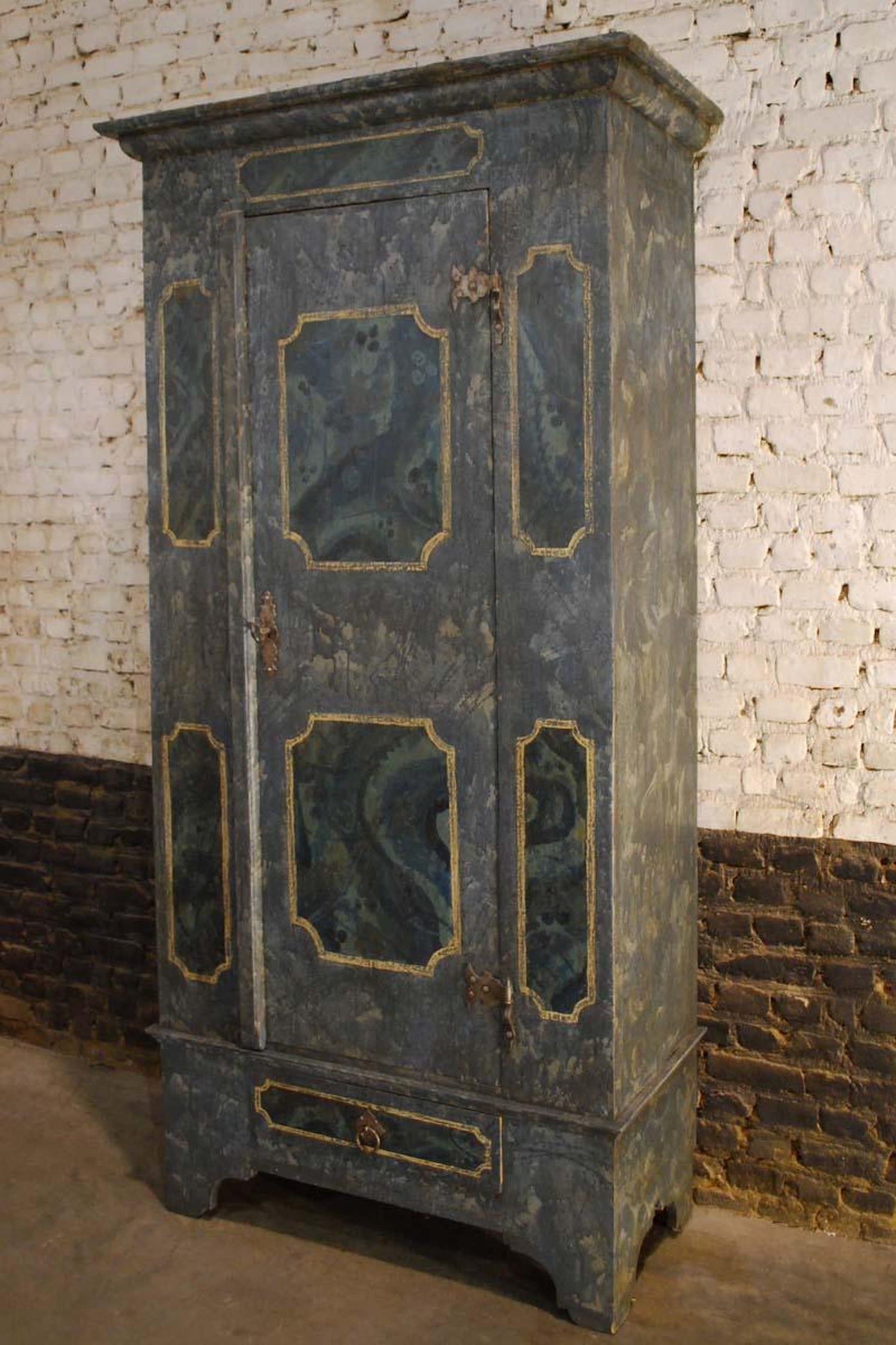 19th Century Austrian Blue Gray Hand Painted Pine Cabinet For 19th Century Austrian Blue Gray Hand Painted Pine Cabinet For At 1stdibs