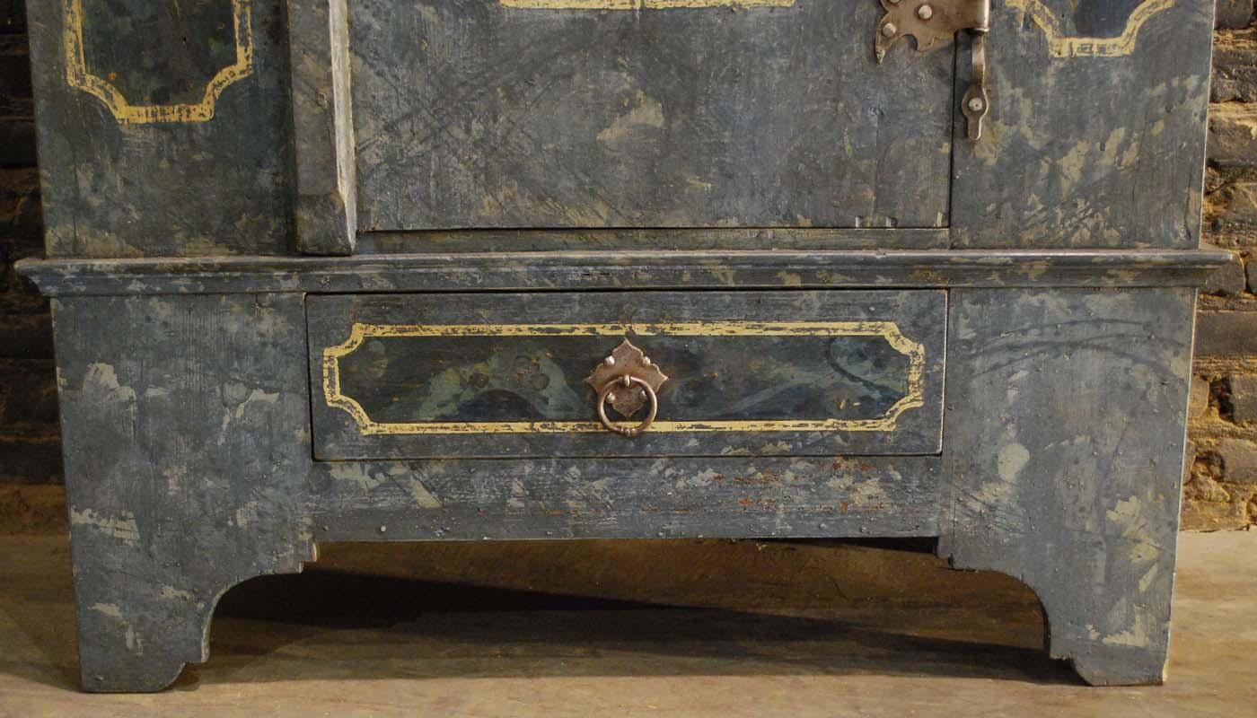19th Century Austrian Blue-Gray Hand Painted Pine Cabinet 5