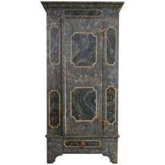 19th Century Austrian Blue-Gray Hand Painted Pine Cabinet