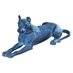 19th Century Austrian Bronze Recumbent Dog with Studded Collar