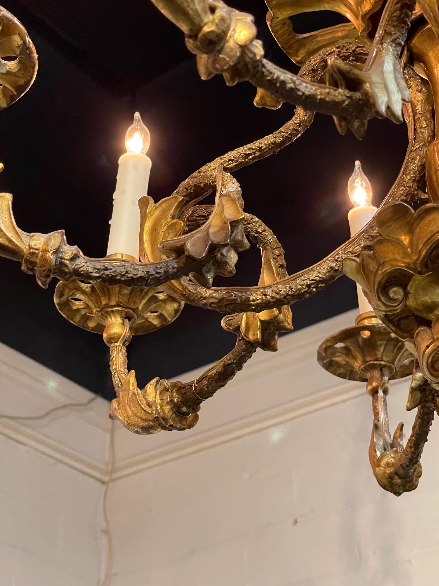 19th Century Austrian Carved and Giltwood 8 Light Chandelier In Good Condition For Sale In Dallas, TX