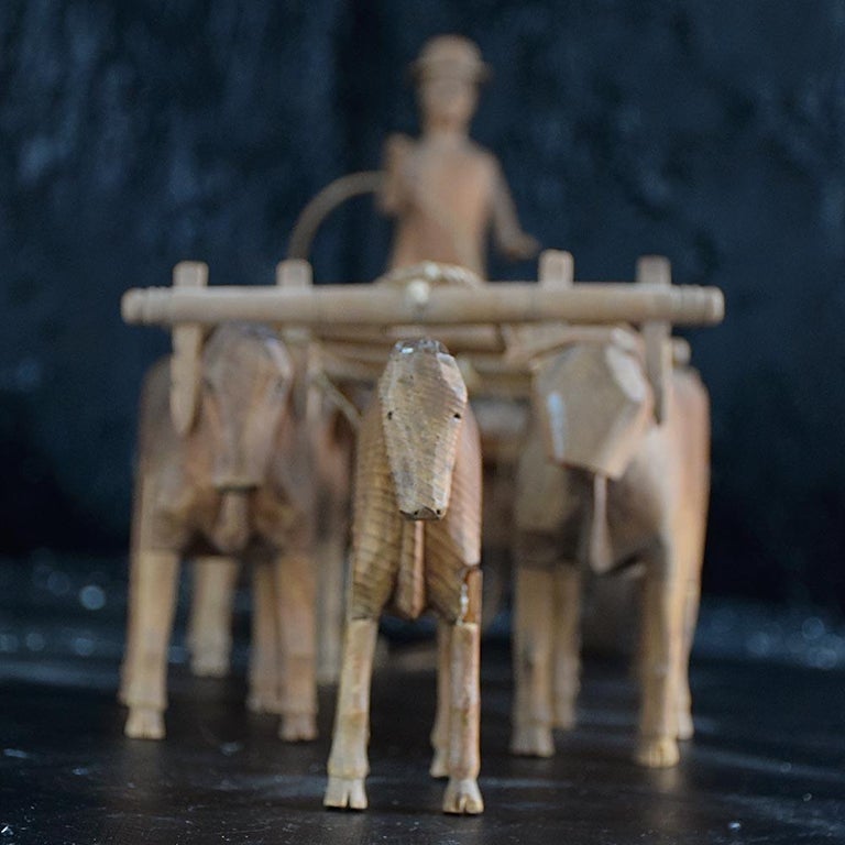 19th Century Austrian Carved Pine Folk Art Farmer and His Oxen Model ...