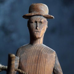 19th Century Austrian Carved Pine Folk Art Farmer and His Oxen Model