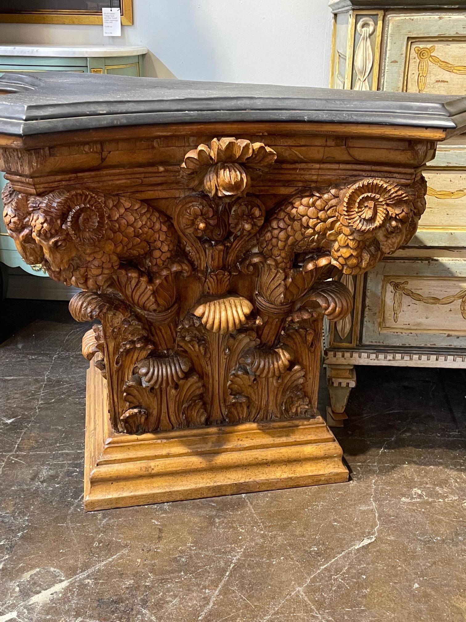 19th Century Austrian Carved Pine Neo Classical Console with Slate Top For Sale 3