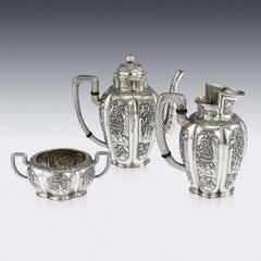 Österreichisches Chinoiserie-Teeservice aus massivem Silber des 19. Jahrhunderts, Klinkosch, um 1880