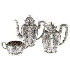 19th Century Austrian Chinoiserie Solid Silver Tea Set, Klinkosch, c.1880