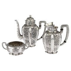 Antique 19th Century Austrian Chinoiserie Solid Silver Tea Set, Klinkosch, c.1880