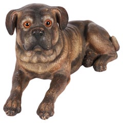 19th Century Austrian cold painted Terracotta Dog sculpture figure