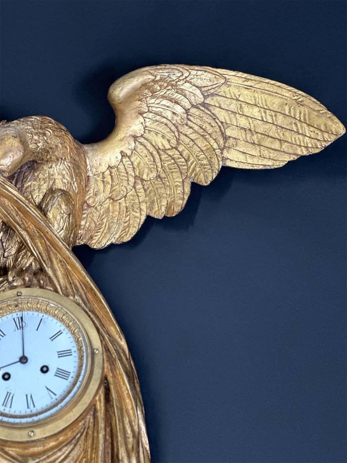 Glass 19th Century Austrian Empire Gilt-Wood Wall Clock For Sale