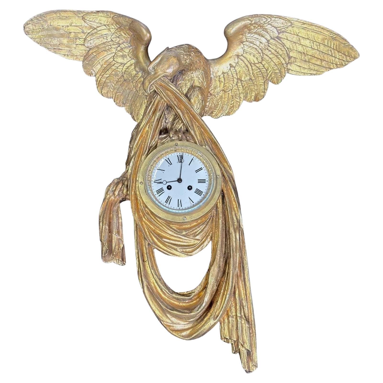 19th Century Austrian Empire Gilt-Wood Wall Clock For Sale