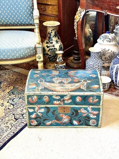 19th Century Austrian Folk Art Polychrome Painted Spruce Marriage Chest