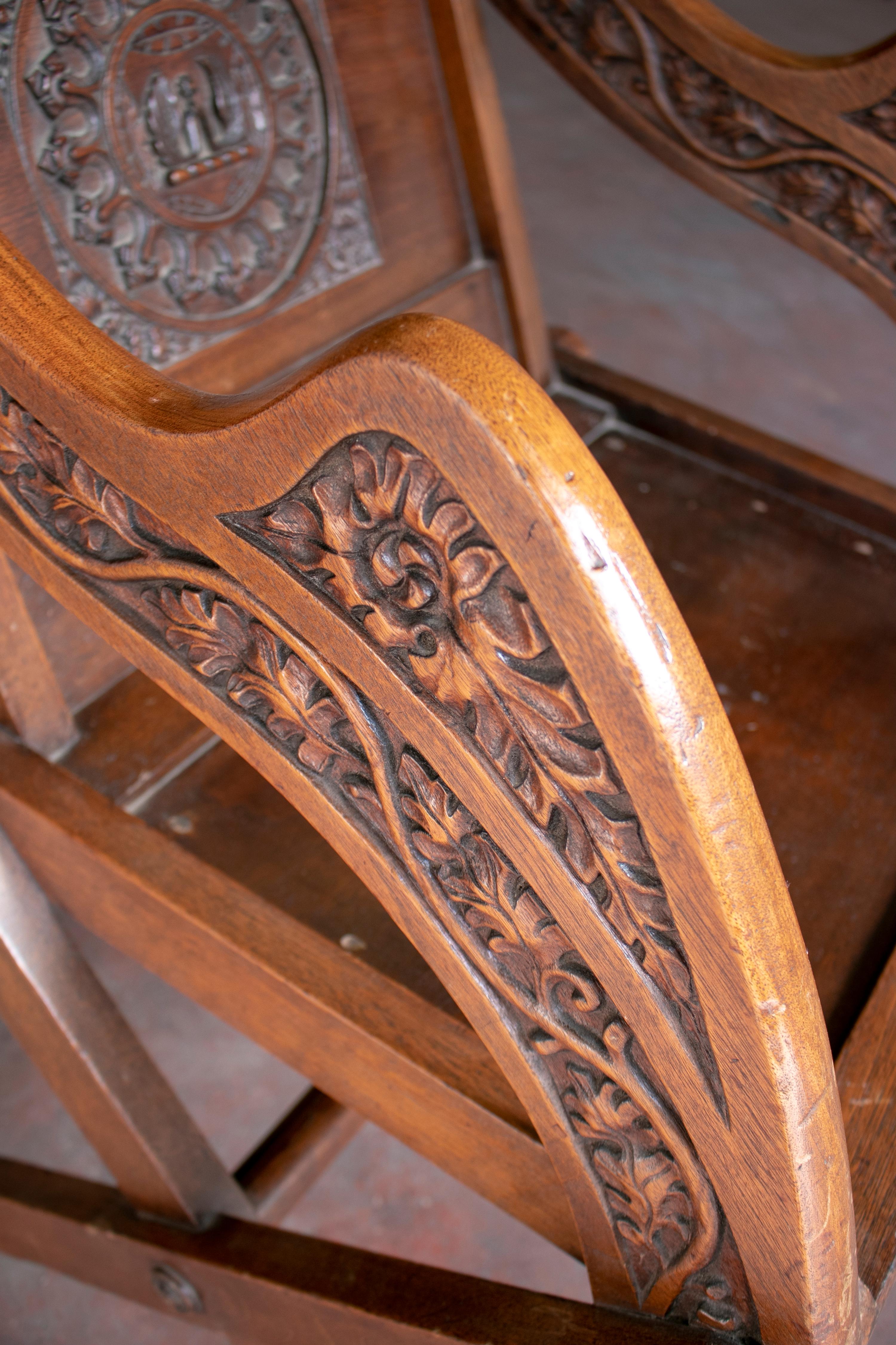 19th Century Austrian Hand Carved Oak Armchair For Sale 6
