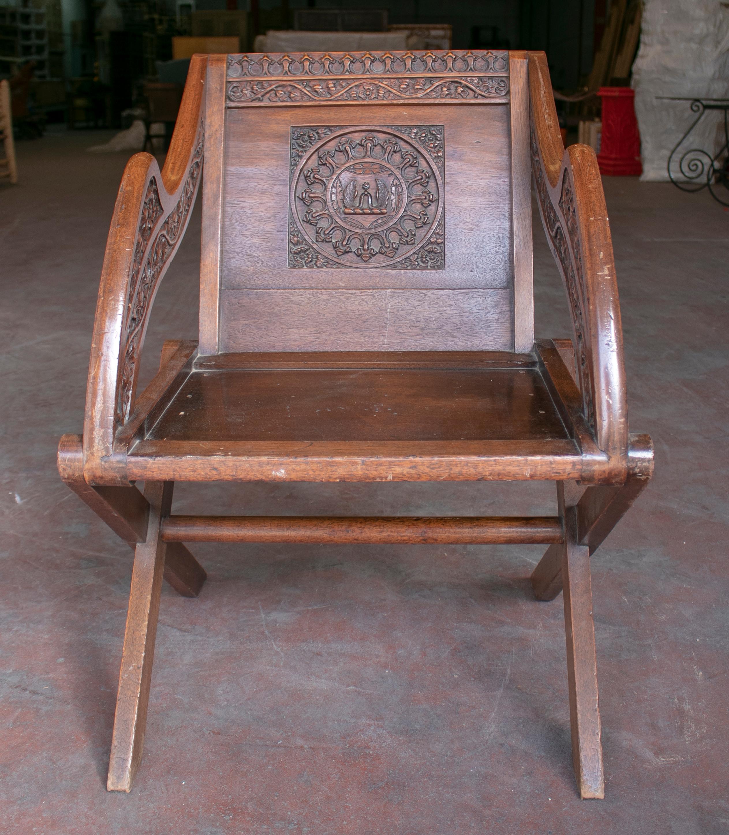 19th century Austrian hand carved oak armchair.