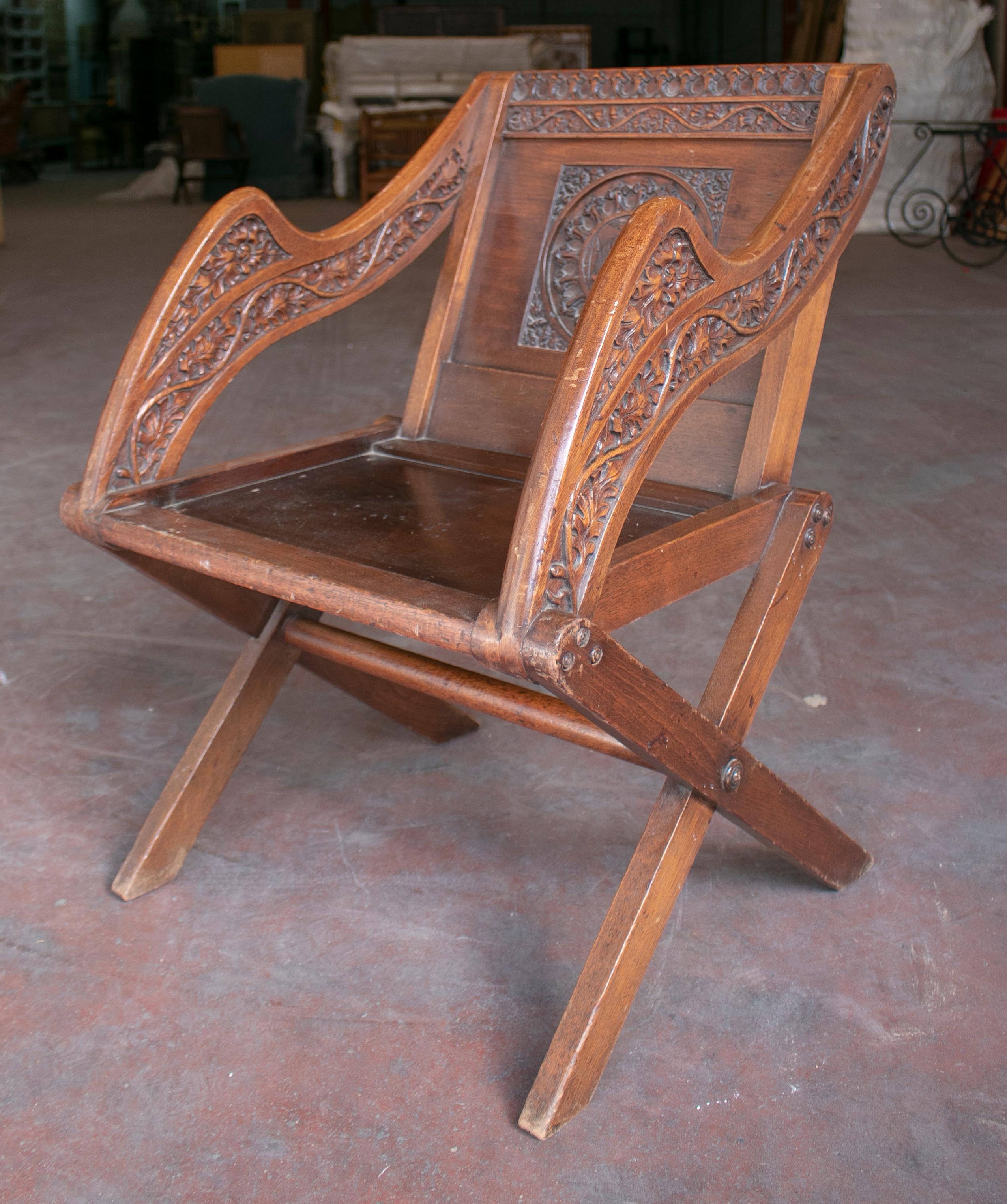European 19th Century Austrian Hand Carved Oak Armchair For Sale