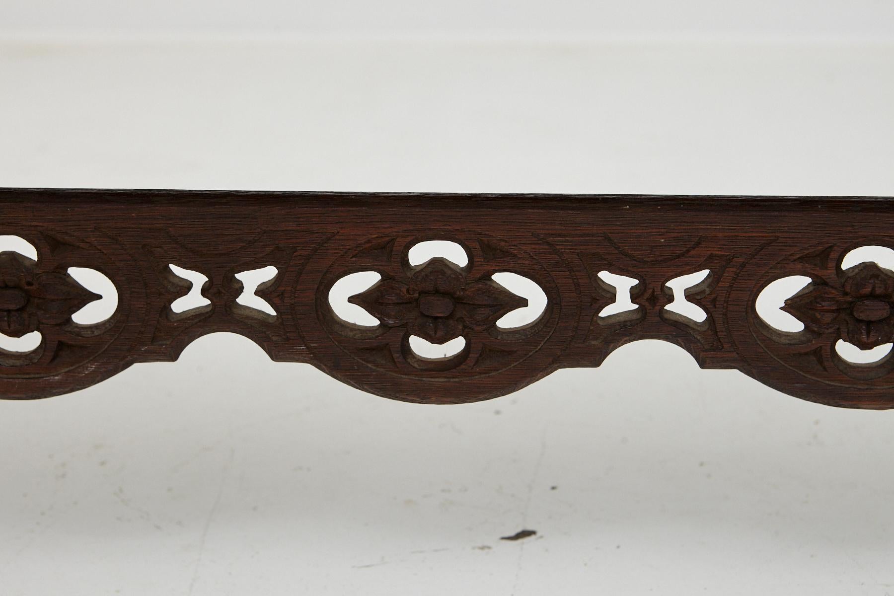 19th Century Austrian Hand Carved Rustic Trestle Oak Bench 6