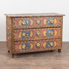 19th Century Austrian Hand Painted Pine Chest of Three Drawers
