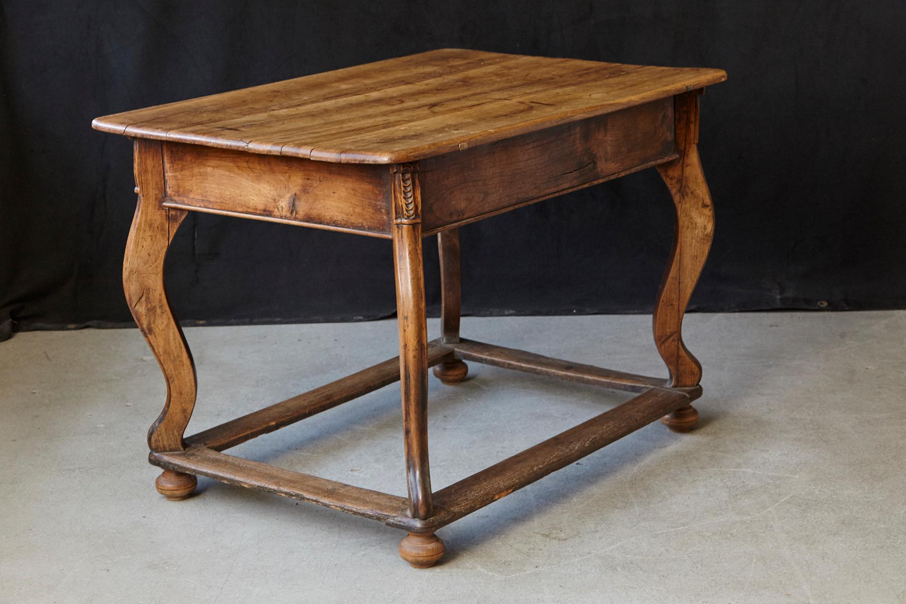 Fruitwood 19th Century Austrian Library or Farm House Table with Box Stretcher, circa 1810