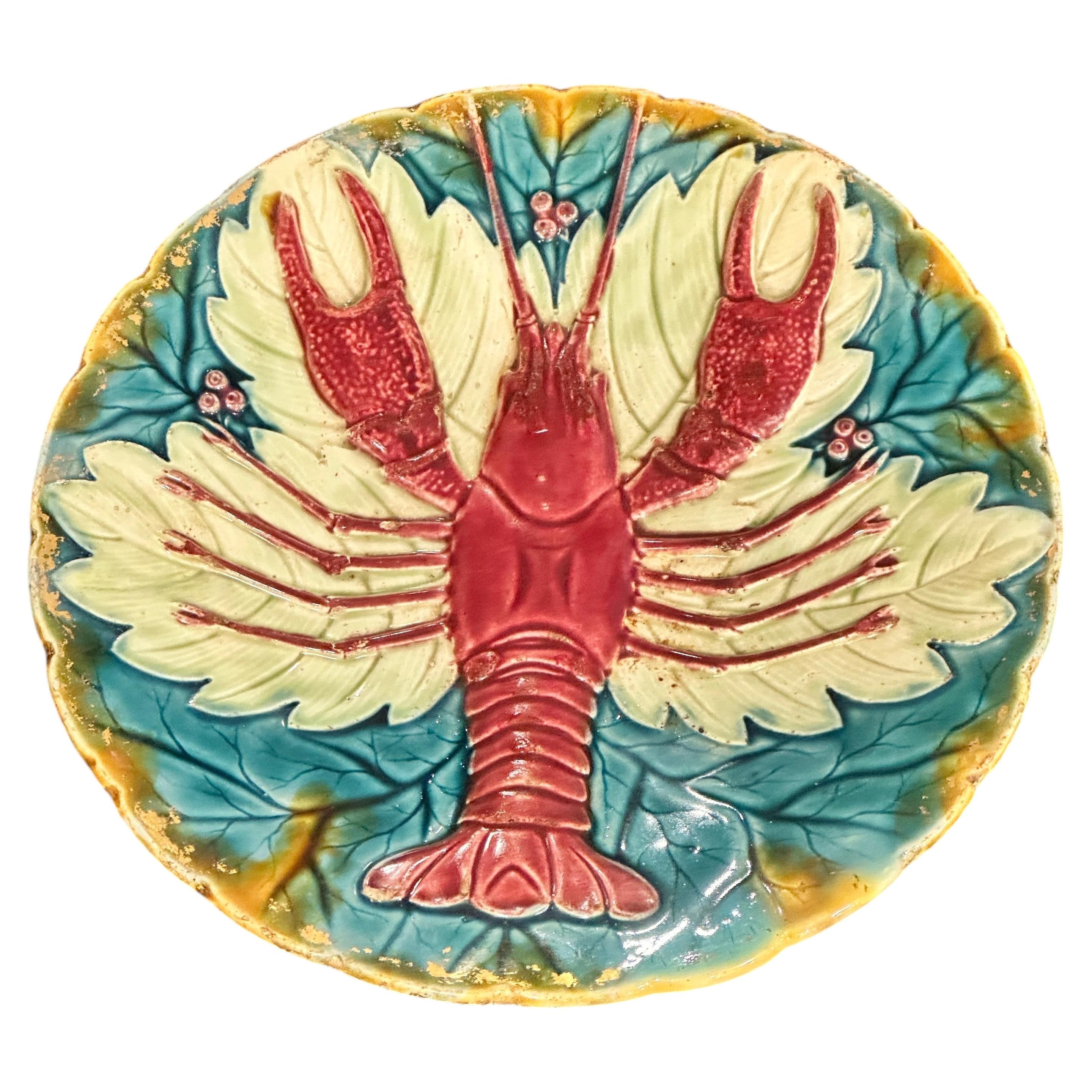 19th Century Austrian Majolica Schutz Cilli Blansko Crawfish / Lobster Plate