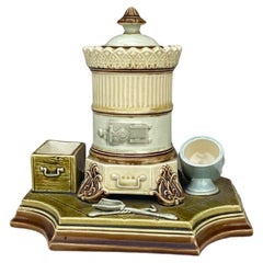 Antique 19th Century Austrian Majolica Stove Smoker Set